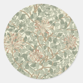 Soft Green Vintage William Morris Honeysuckle Classic Round Sticker