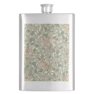 Soft Green Vintage William Morris Honeysuckle Hip Flask