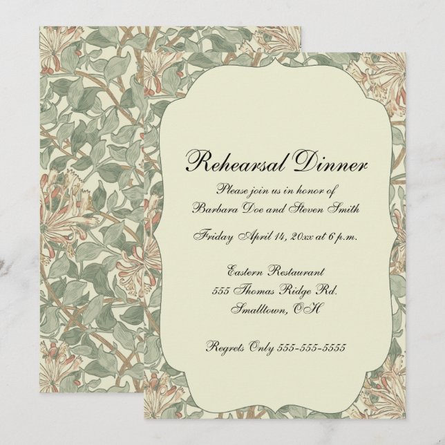 Soft Green Vintage William Morris Honeysuckle Invitation (Front/Back)