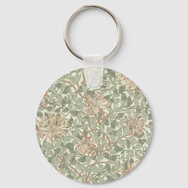 Soft Green Vintage William Morris Honeysuckle Keychain (Front)