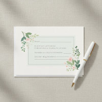 Soft green watercolor Floral RSVP Response Card