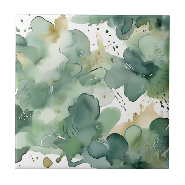 Soft Green Watercolor Modern Pattern Tile (Front)
