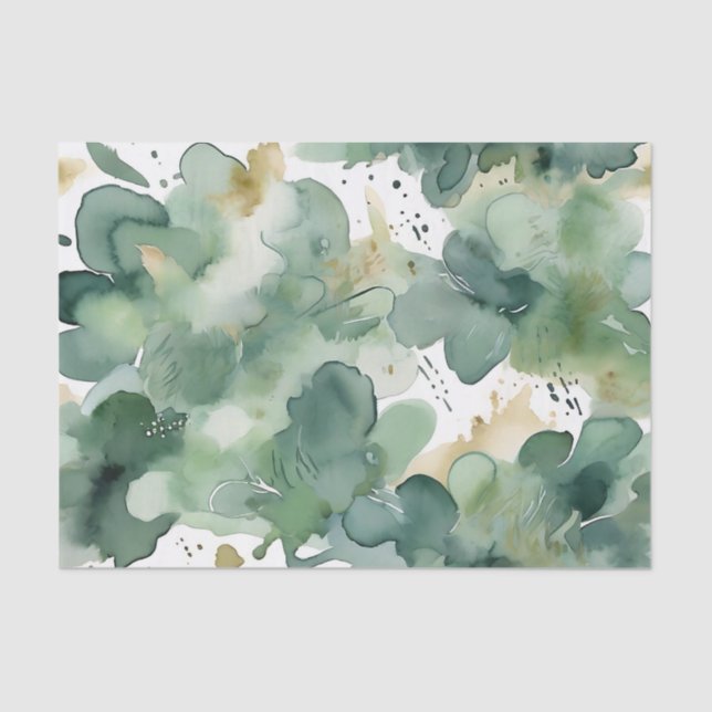 Soft Green Watercolor Modern Pattern Tissue Paper (Front)