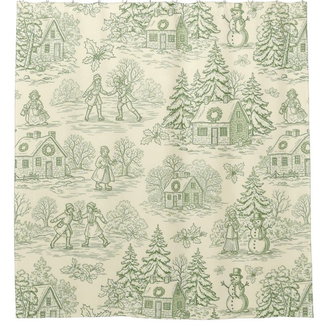Soft Green Winter Village Toile Pattern (Front)