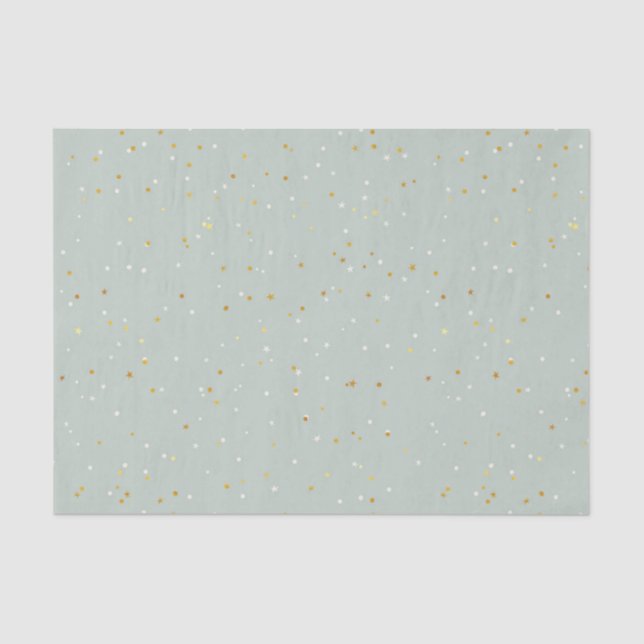 Soft Green With Christmas Gold & White Sparkles Tissue Paper (Front)
