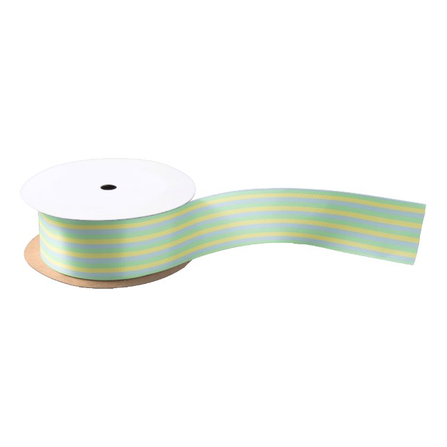 Soft Green, Yellow and Blue Stripes Satin Ribbon (Spool)