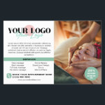 Soft Green Your Logo Photos QR Spa Salon Flyer<br><div class="desc">Marketing flyer for with soft green details for a spa, salon, massage therapist or more with your photos, logo, and QR code. Add your text, your services, a discount offer, contact info, address, opening hours, an about text, social media and more. Promotional spa flyer personalized with text, logo, photos, and...</div>