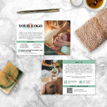 Soft Green Your Logo Photos QR Spa Salon Flyer<br><div class="desc">Marketing flyer for with soft green details for a spa, salon, massage therapist or more with your photos, logo, and QR code. Add your text, your services, a discount offer, contact info, address, opening hours, an about text, social media and more. Promotional spa flyer personalized with text, logo, photos, and...</div>