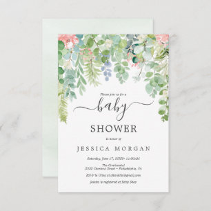 Soft Greenery Baby Shower Invitation Card