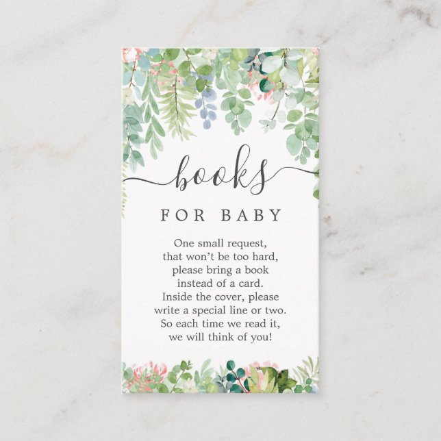 Soft Greenery Book Request Baby Shower Card (Front)