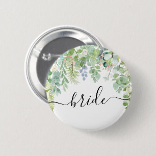 Soft Greenery Bridal Party Button - Bride