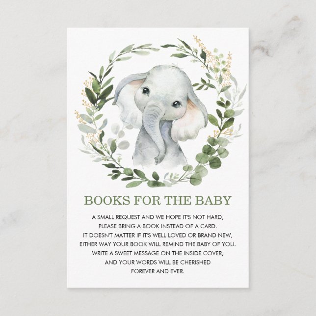 Soft Greenery Gold Elephant Books for Baby Library Enclosure Card (Front)