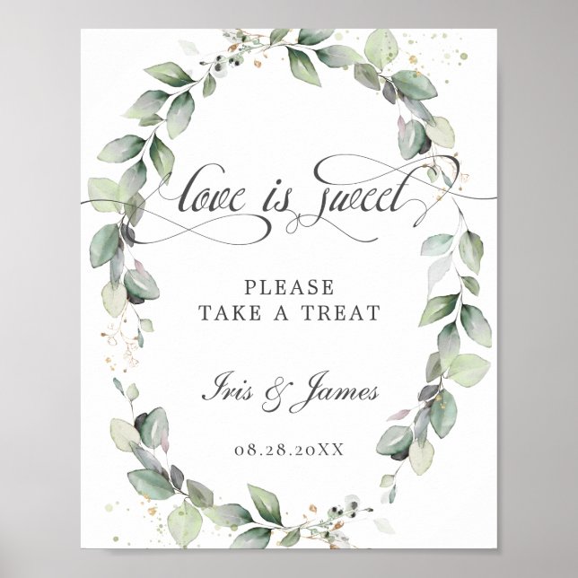 Soft Greenery Love is Sweet Take a Treat Sign (Front)
