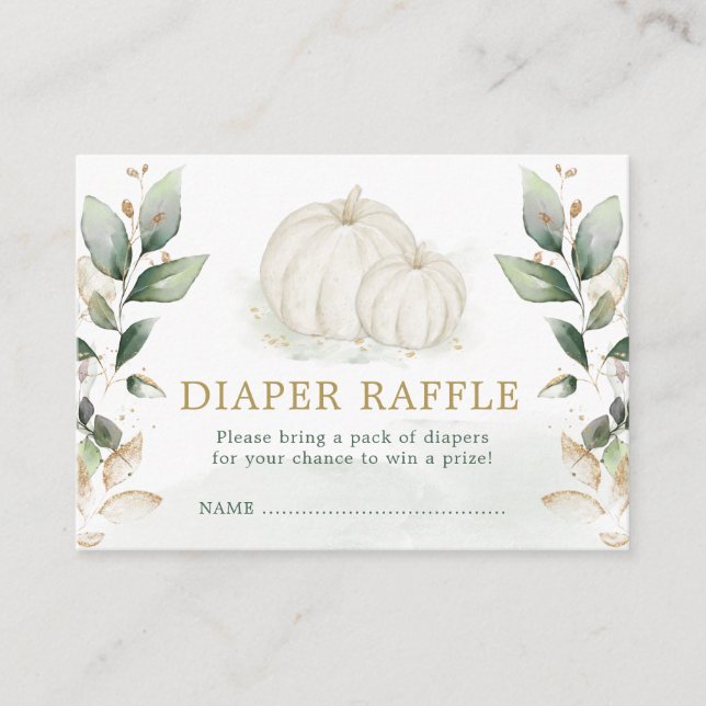 Soft Greenery Pumpkin Baby Shower Diaper Raffle Enclosure Card (Front)