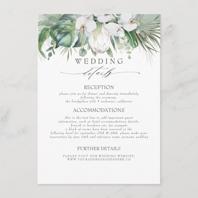 Soft Greenery Tropical Flowers Wedding Information Enclosure Card (Front)