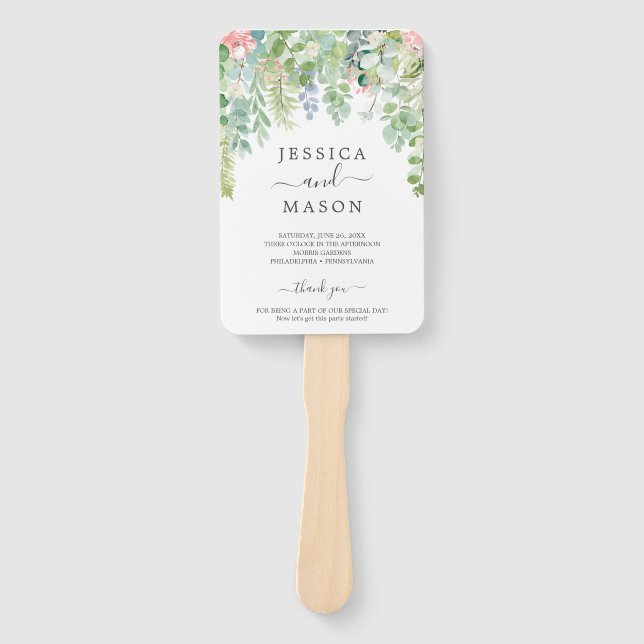 Soft Greenery Wedding Fan Program (Front)