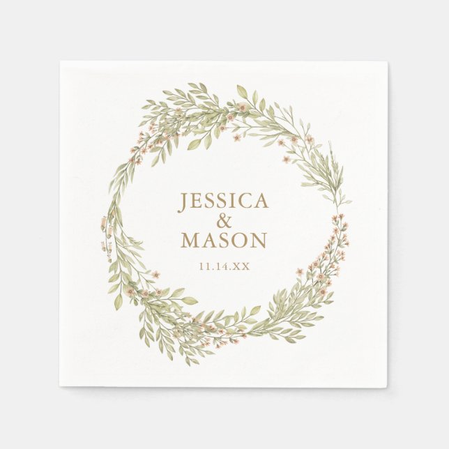 Soft Greenery Wedding Napkin Cocktail Napkin (Front)