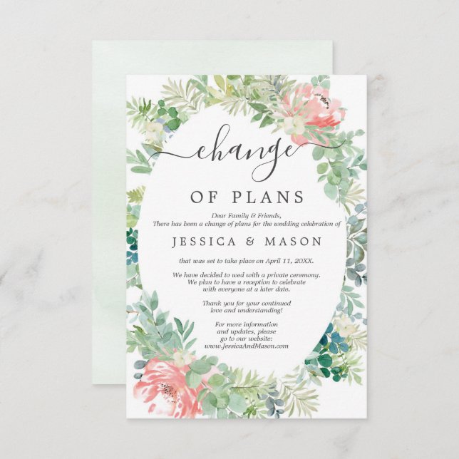 Soft Greenery Wedding Postponed Announcement (Front/Back)