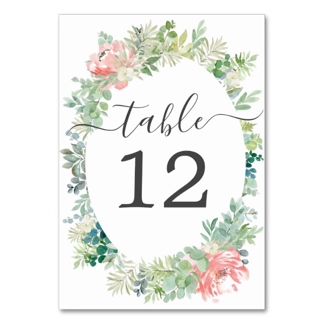 Soft Greenery Wedding Table Numbers (Front)