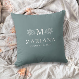 Soft Greenish Blue Rustic Monogram Personalized Throw Pillow