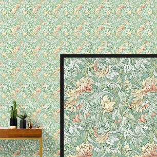 Soft Greens & Orange Art Nouveau Wallpaper