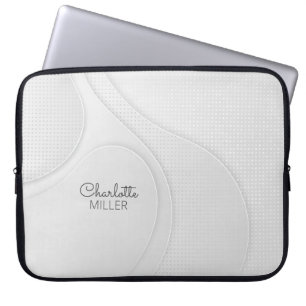 Soft Grey Abstract Waves Pattern with Custom Name Laptop Sleeve