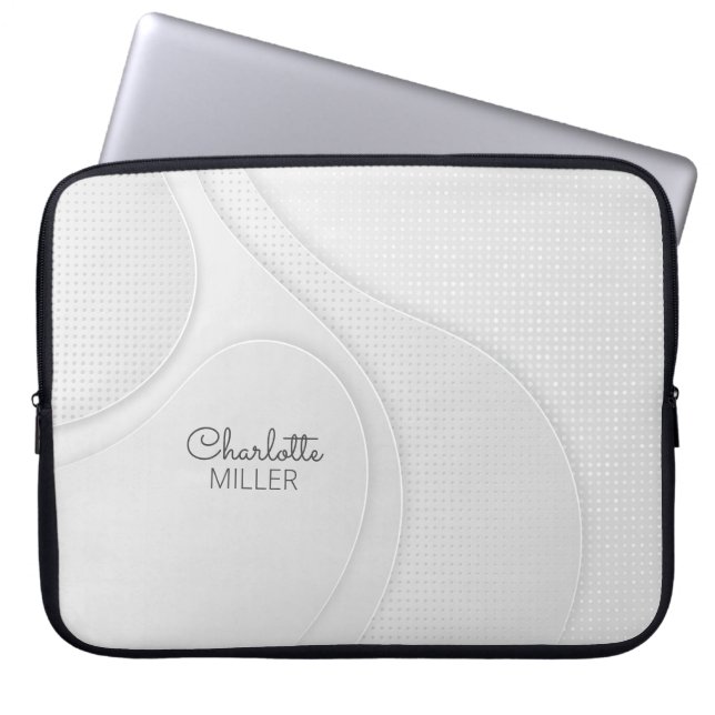 Soft Grey Abstract Waves Pattern with Custom Name  Laptop Sleeve (Front)