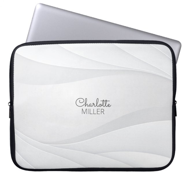 Soft Grey Abstract Waves Pattern with Custom Name Laptop Sleeve (Front)