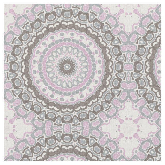 Soft Grey and Blush Pink Mandala Fabric (Close Up)