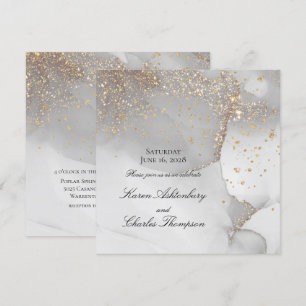 Soft Grey And Glittering Gold Modern Wedding Invitation