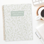 Soft Grey and Sage Foliage Custom Name Planner<br><div class="desc">Custom-designed spiral planner featuring natural elegant sage foliage pattern with custom name on soft grey colour background.</div>