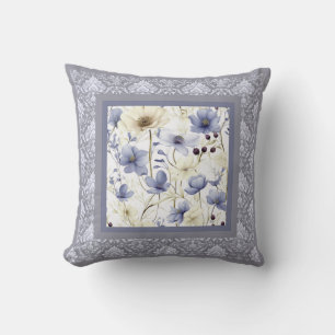 Soft grey and white floral leaves pattern throw pillow