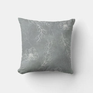 soft grey and white floral leaves pattern throw pillow