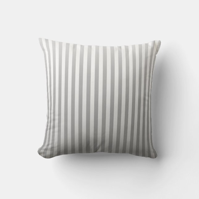 Soft Grey and White Gradated Stripes Throw Pillow (Front)