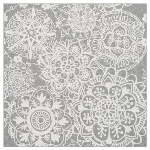 Soft Grey and White Mandala Pattern Fabric