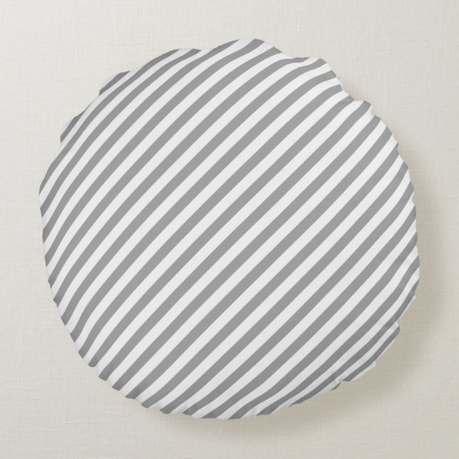 Soft Grey And White Stripes Pattern Round Pillow (Back)