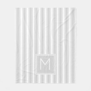 Soft Grey and White Ticking Stripe Monogram Fleece Blanket