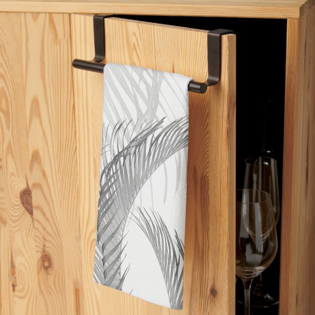 Soft Grey Black White Feather Palm Bliss 1 Kitchen Towel (Thirds Fold)