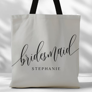 Soft Grey Bridesmaid Modern Script Tote Bag