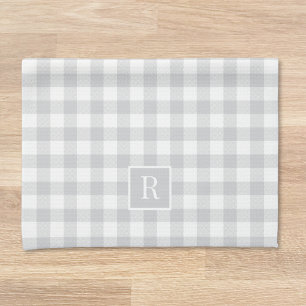 Soft Grey Buffalo Check Custom Initial Kitchen Towel