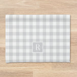 Soft Grey Buffalo Check Monogram Kitchen Towel<br><div class="desc">Custom-designed modern farmhouse style kitchen hand towel featuring family initial on light grey buffalo check pattern.</div>