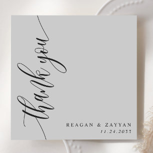 Soft Grey Calligraphy Script Wedding Thank You Card