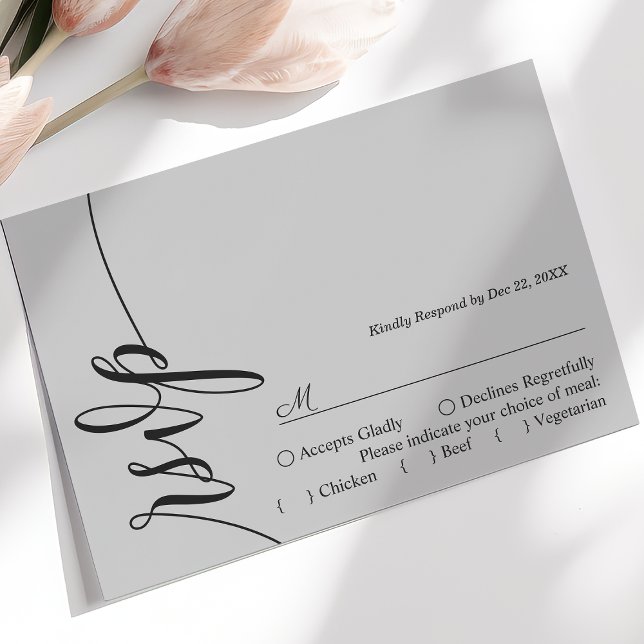 Soft Grey Elegant Calligraphy Wedding RSVP Card (Creator Uploaded)