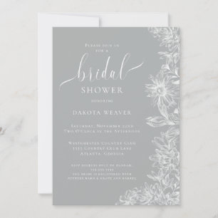 Soft Grey Floral Bridal Shower  Invitation