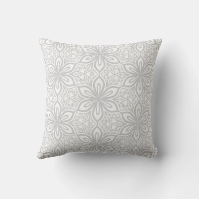Soft Grey Floral Lattice Pattern Throw Pillow (Back)