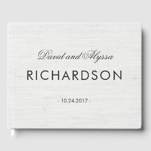 Soft Grey Linen Look with Elegant Black Text Guest Book
