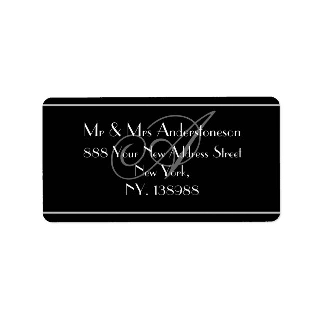 Soft Grey Monogram Black with White Wedding Return Label (Front)