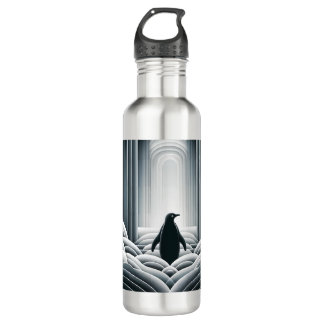 Soft Grey Penguin Arches Waves In Art Deco 710 Ml Water Bottle