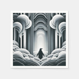 Soft Grey Penguin Arches Waves In Art Deco Napkin