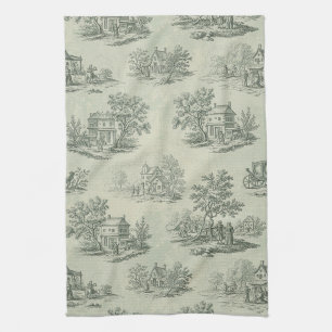 Soft Grey Rustic Farm Toile Countryside Kitchen Towel